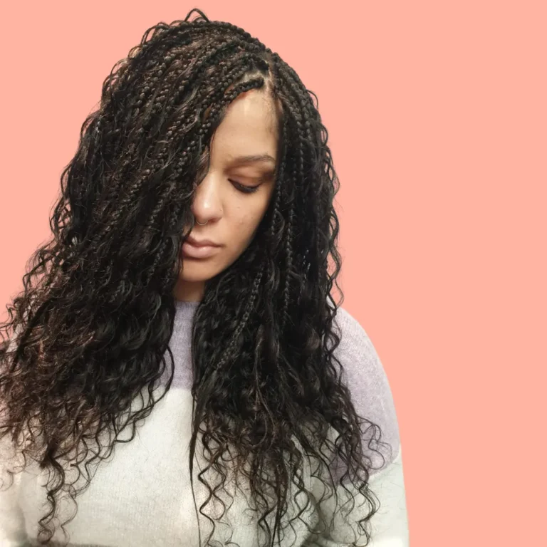 Client with long curly boho braids
